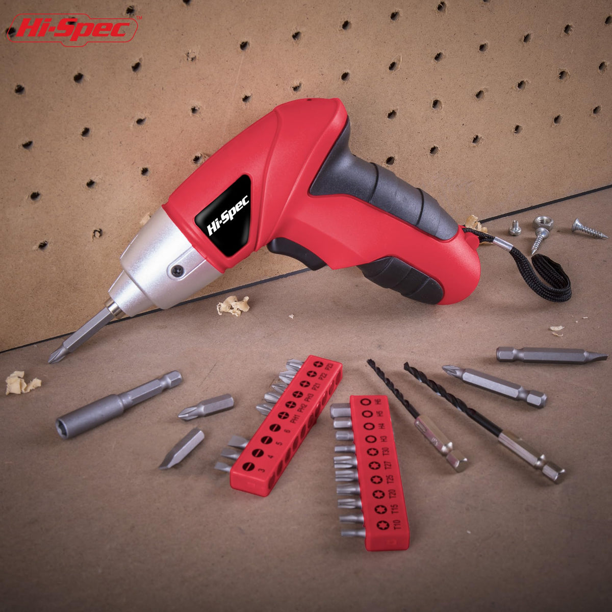 Hi-Spec Small Electric Screwdriver – 3.6V Cordless, USB Rechargeable, 23 Bits, Compact Red