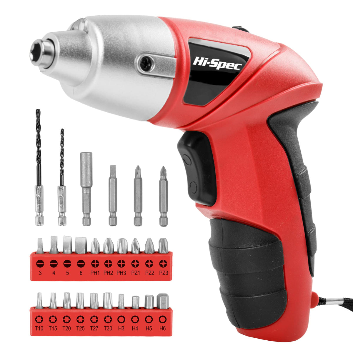 Hi-Spec Small Electric Screwdriver – 3.6V Cordless, USB Rechargeable, 23 Bits, Compact Red