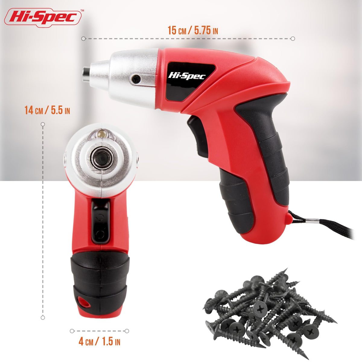 Hi-Spec Small Electric Screwdriver – 3.6V Cordless, USB Rechargeable, 23 Bits, Compact Red