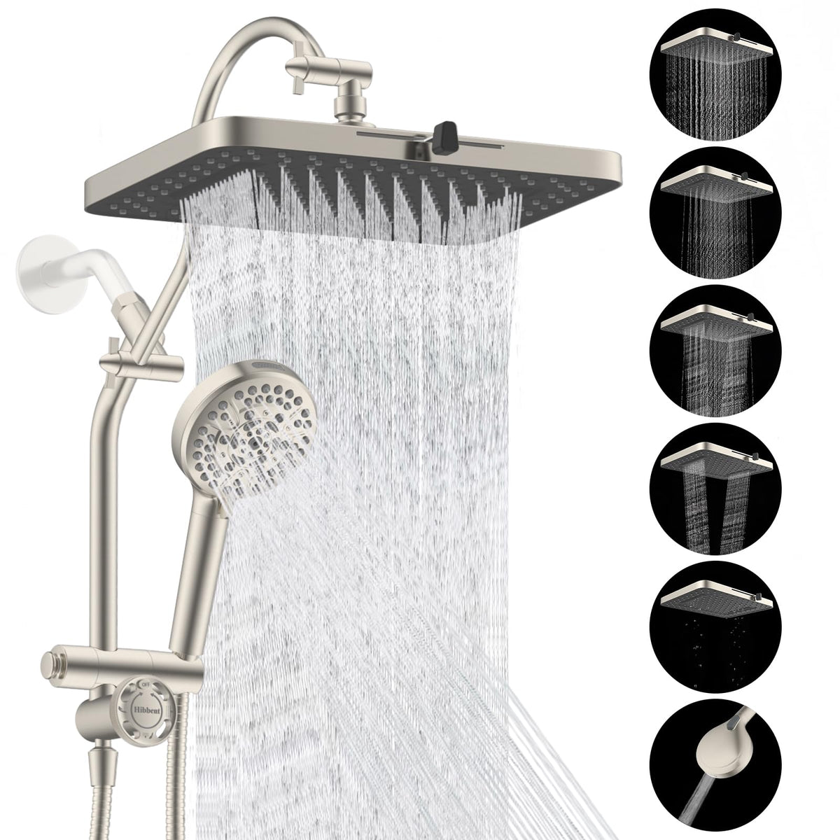 Hibbent cUPC 13-Inch Shower Head Combo — High-Pressure Rainfall + 10-Spray Handheld