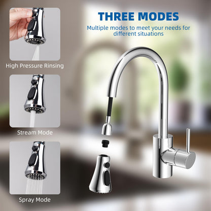 Hibbent Pull-Down Faucet Head Replacement — 3-Function Sprayer, 15 Adapters, NSF/cUPC Chrome