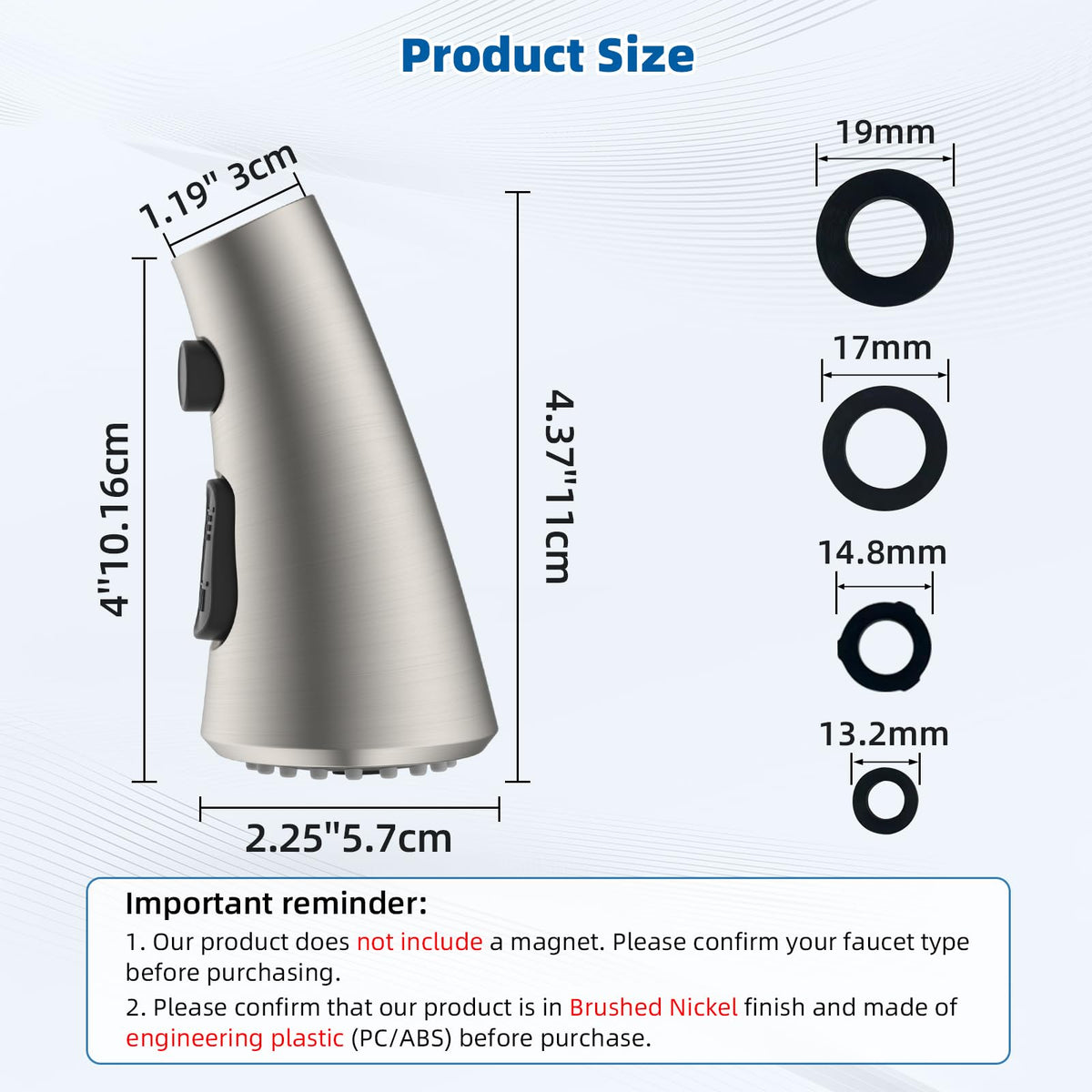 Hibbent Curved Pull-Down Faucet Head Replacement – 3-Function, 14 Adapters, Brushed Nickel