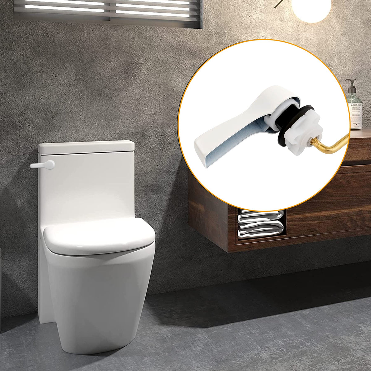 Hibbent Universal Front Mount Brass Toilet Lever Replacement Kit – White Finish