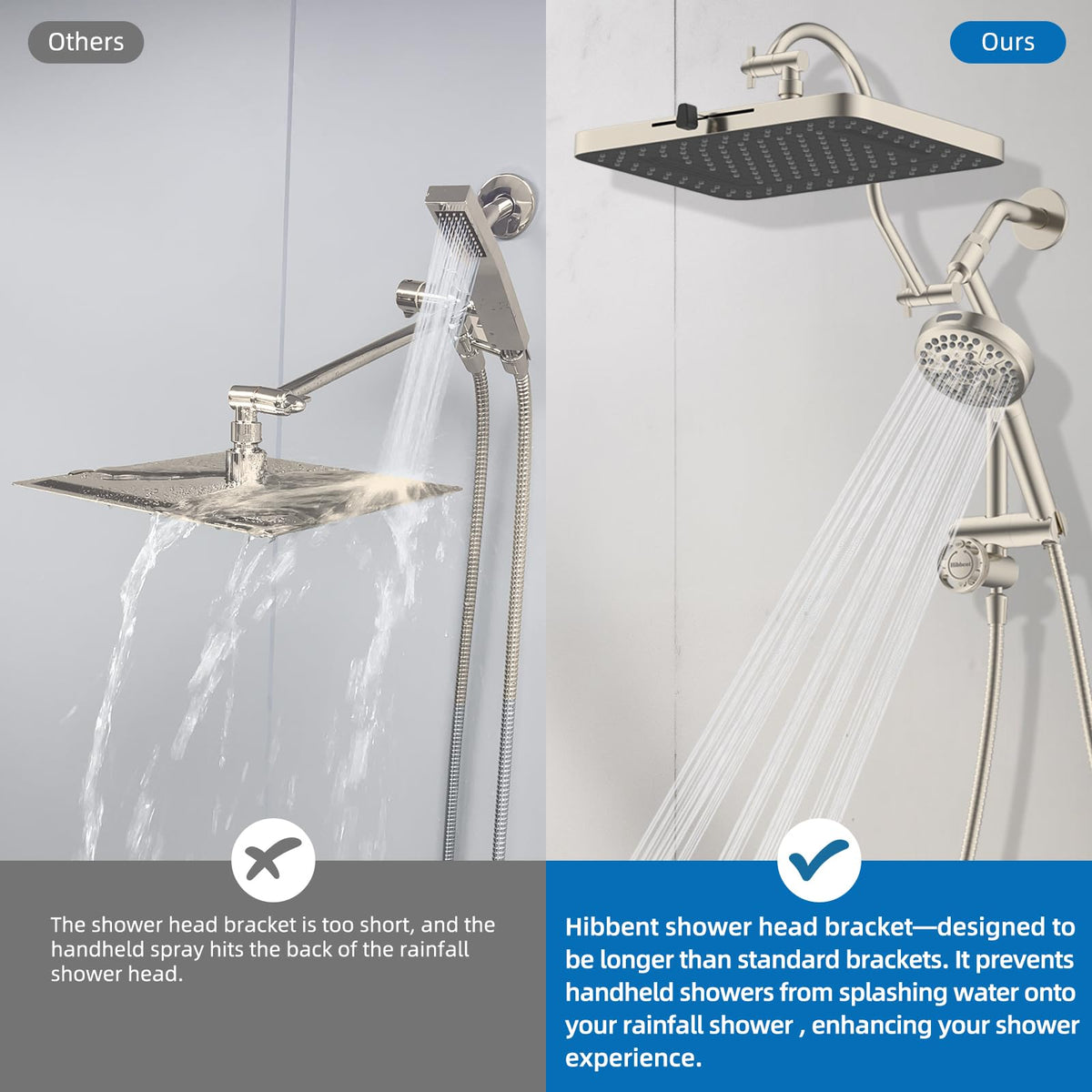 Hibbent cUPC 13-Inch Shower Head Combo — High-Pressure Rainfall + 10-Spray Handheld