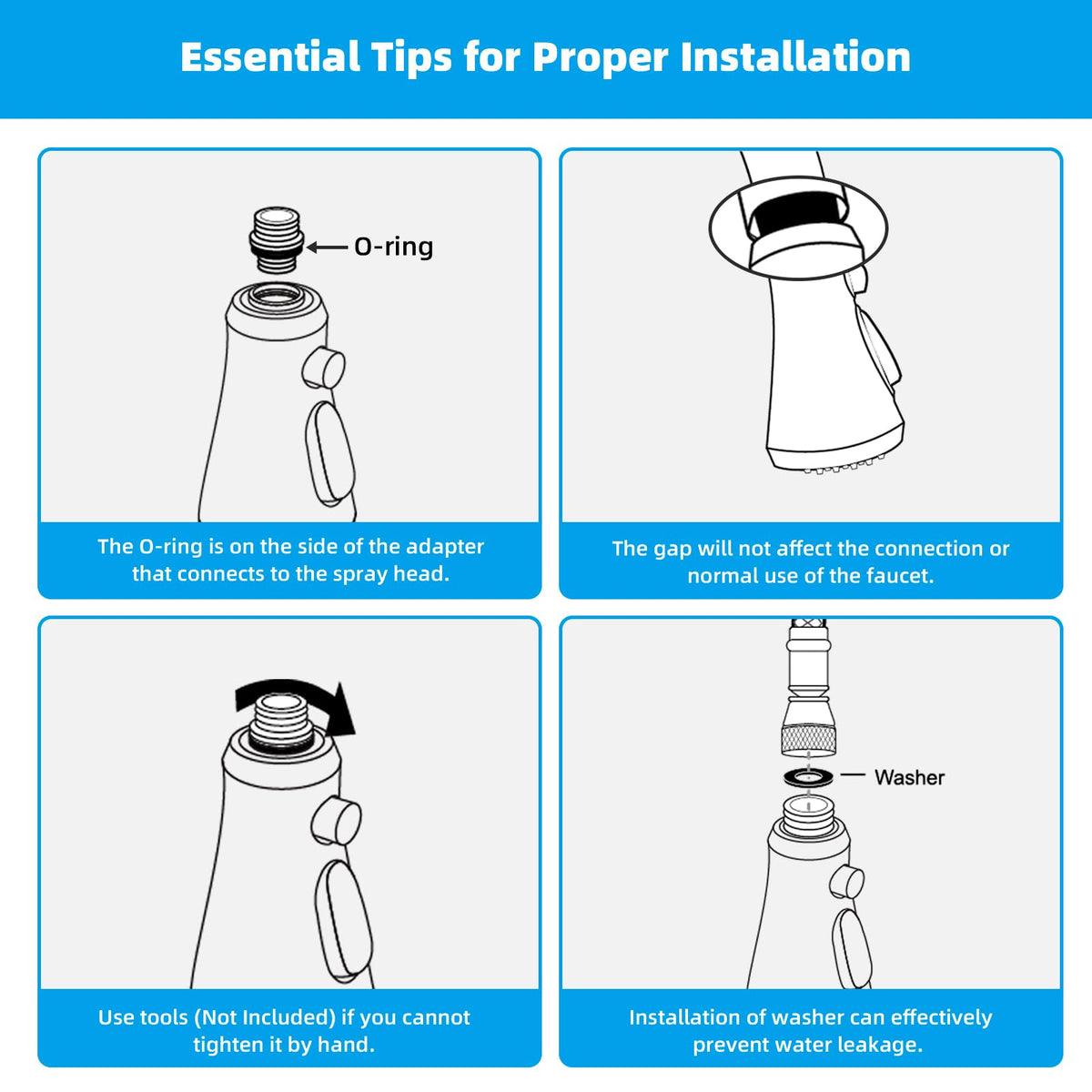 Hibbent Pull-Down Faucet Head Replacement — 3-Function Sprayer, 15 Adapters, NSF/cUPC Chrome