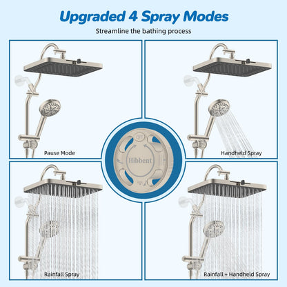 Hibbent cUPC 13-Inch Shower Head Combo — High-Pressure Rainfall + 10-Spray Handheld