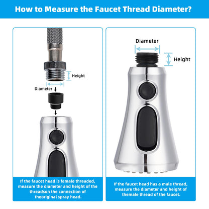 Hibbent Pull-Down Faucet Head Replacement — 3-Function Sprayer, 15 Adapters, NSF/cUPC Chrome