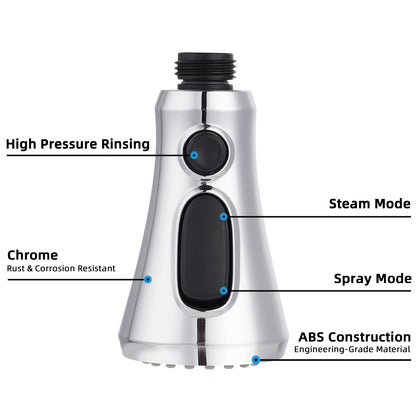 Hibbent Pull-Down Faucet Head Replacement — 3-Function Sprayer, 15 Adapters, NSF/cUPC Chrome
