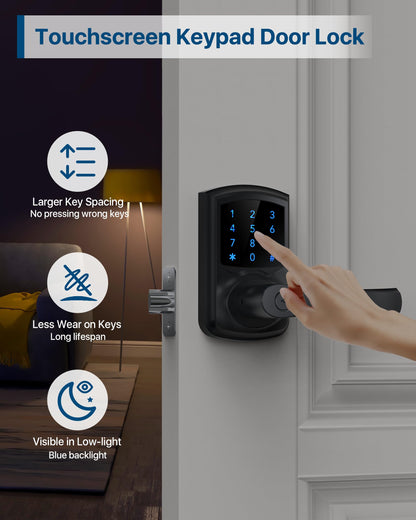 HIDALIFE Keyless Entry Door Lock, Matte Black 2-Pack – Touchscreen Keypad, Anti-Peep Password, Auto-Lock