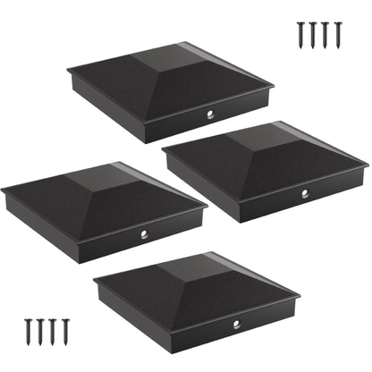 Hillmaster 6x6 Post Caps for Wood Fence Posts – Waterproof, UV-Proof, 4-Pack, Black