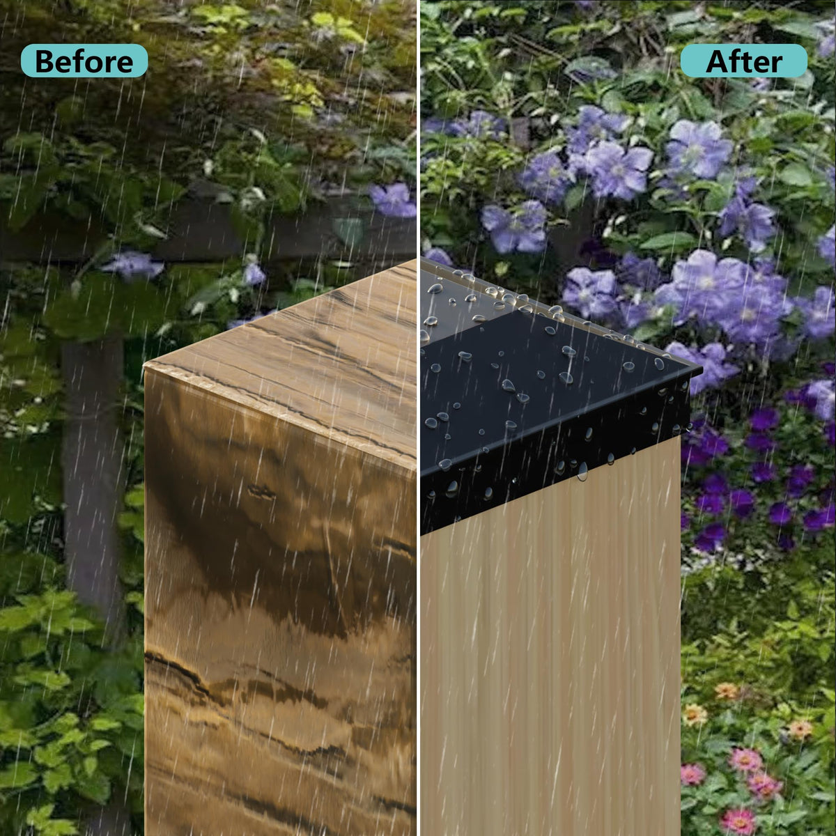 Hillmaster 6x6 Post Caps for Wood Fence Posts – Waterproof, UV-Proof, 4-Pack, Black
