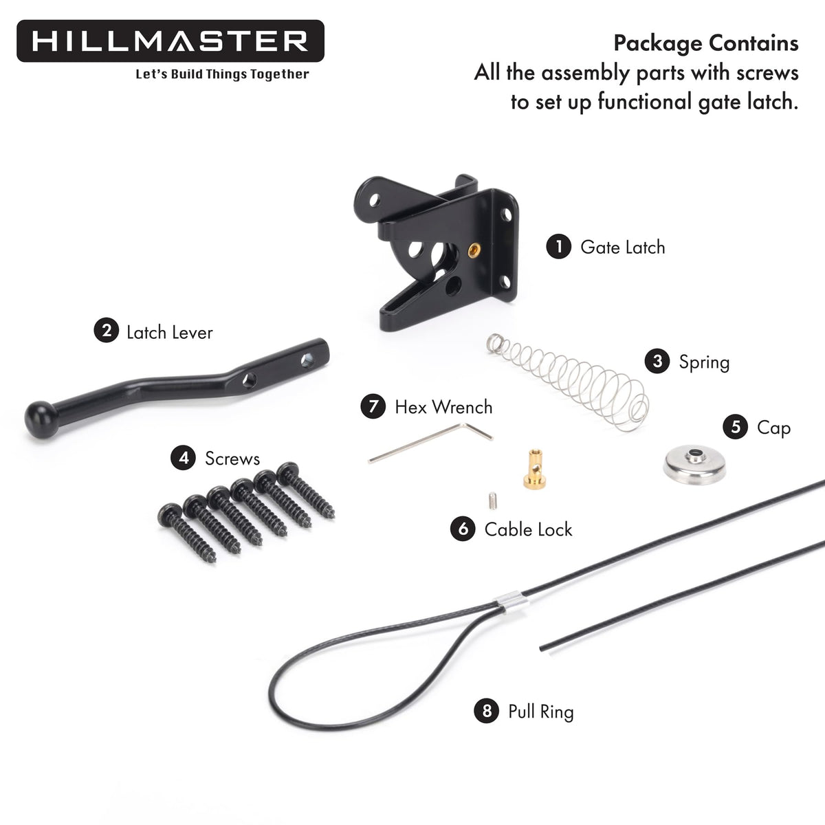 HILLMASTER 2 Pack Self-Locking Gate Latch – Heavy-Duty Wood Fence Gate Lock