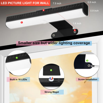 HIPTOKING 4-Pack Battery-Operated Picture Light with Remote – 3 Color Temps, Dimmable, Auto-Timer