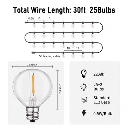 HISTAR LED String Lights Outdoor 30ft – 27 G40 Shatterproof Bulbs
