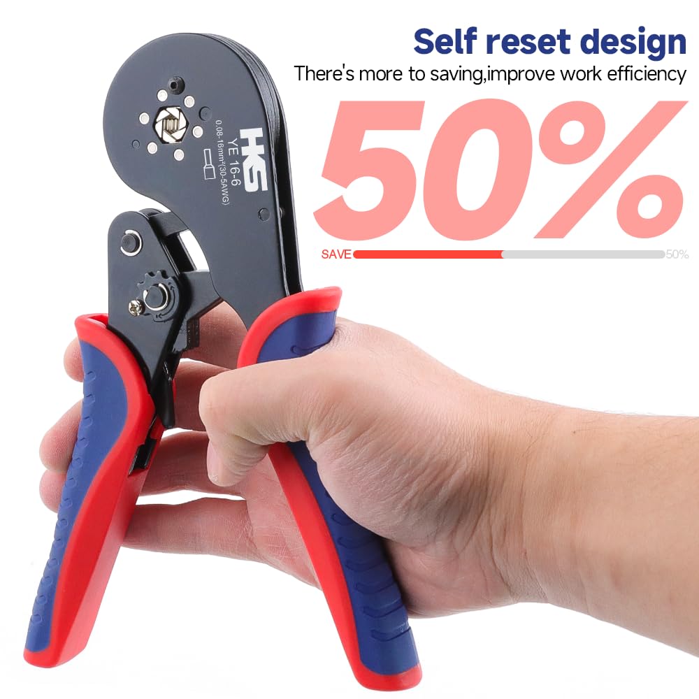 HKS Ferrule Crimping Tool AWG 30-5 – Hex Self-Adjusting Ratchet Crimper for Terminals & Ferrules