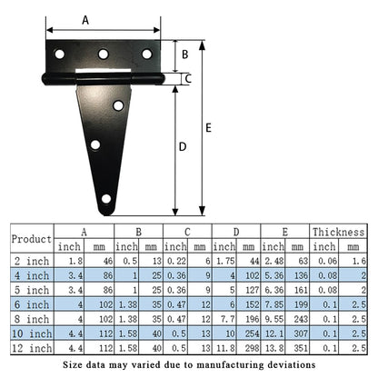 HLMOptimo Heavy Duty 4-inch T Hinge Set – Rustproof Black, 6 pcs