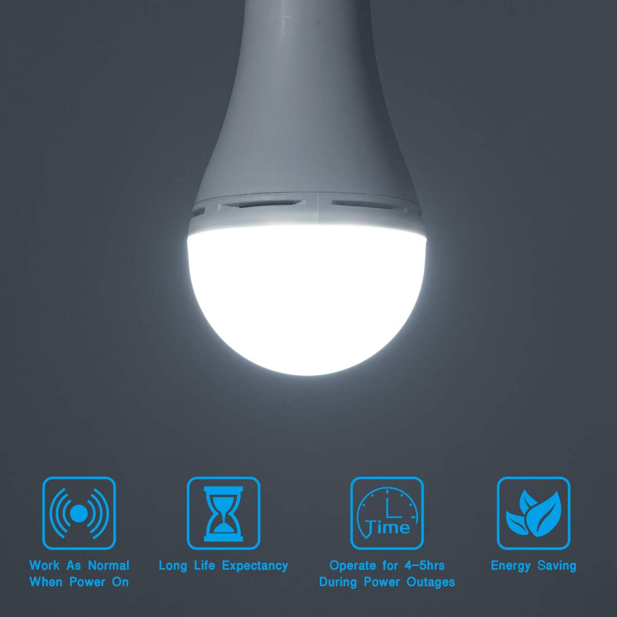 HOLDWILL 6 Pack Rechargeable Emergency LED Bulbs | 60W Equivalent, 900 lm, 6000K, E26/E27