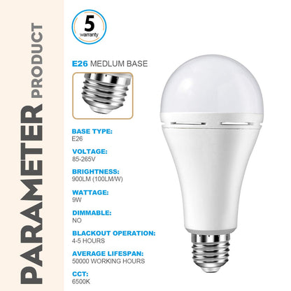 HOLDWILL 6 Pack Rechargeable Emergency LED Bulbs | 60W Equivalent, 900 lm, 6000K, E26/E27