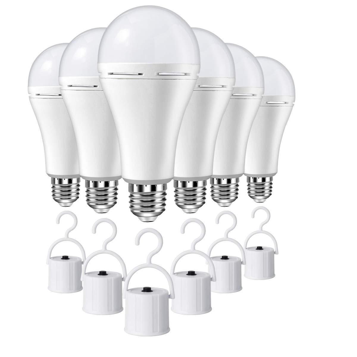 HOLDWILL 6 Pack Rechargeable Emergency LED Bulbs | 60W Equivalent, 900 lm, 6000K, E26/E27