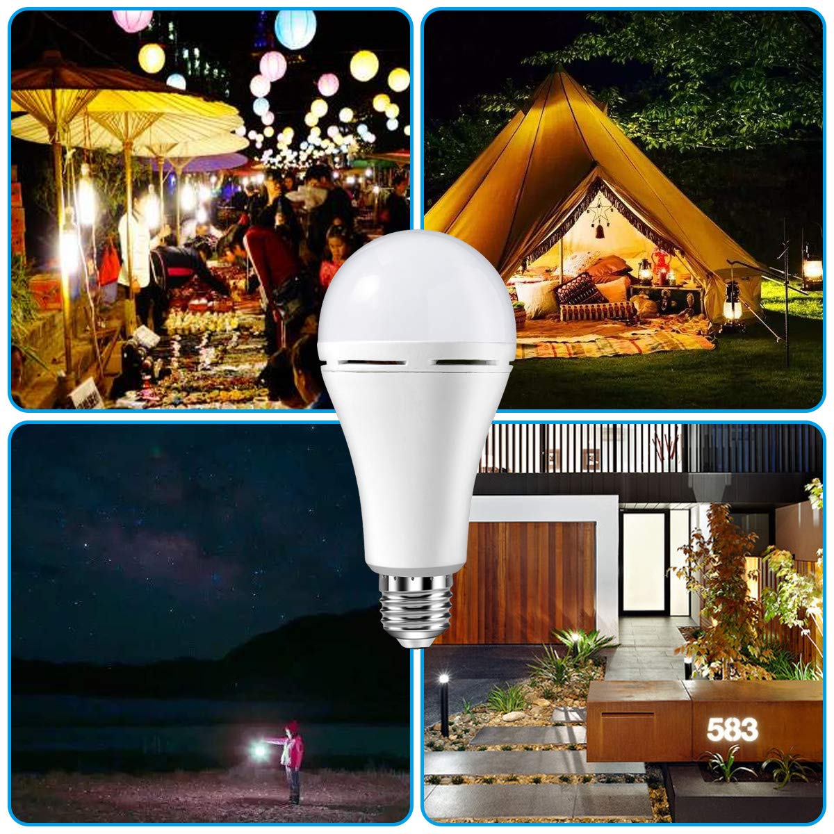 HOLDWILL 6 Pack Rechargeable Emergency LED Bulbs | 60W Equivalent, 900 lm, 6000K, E26/E27