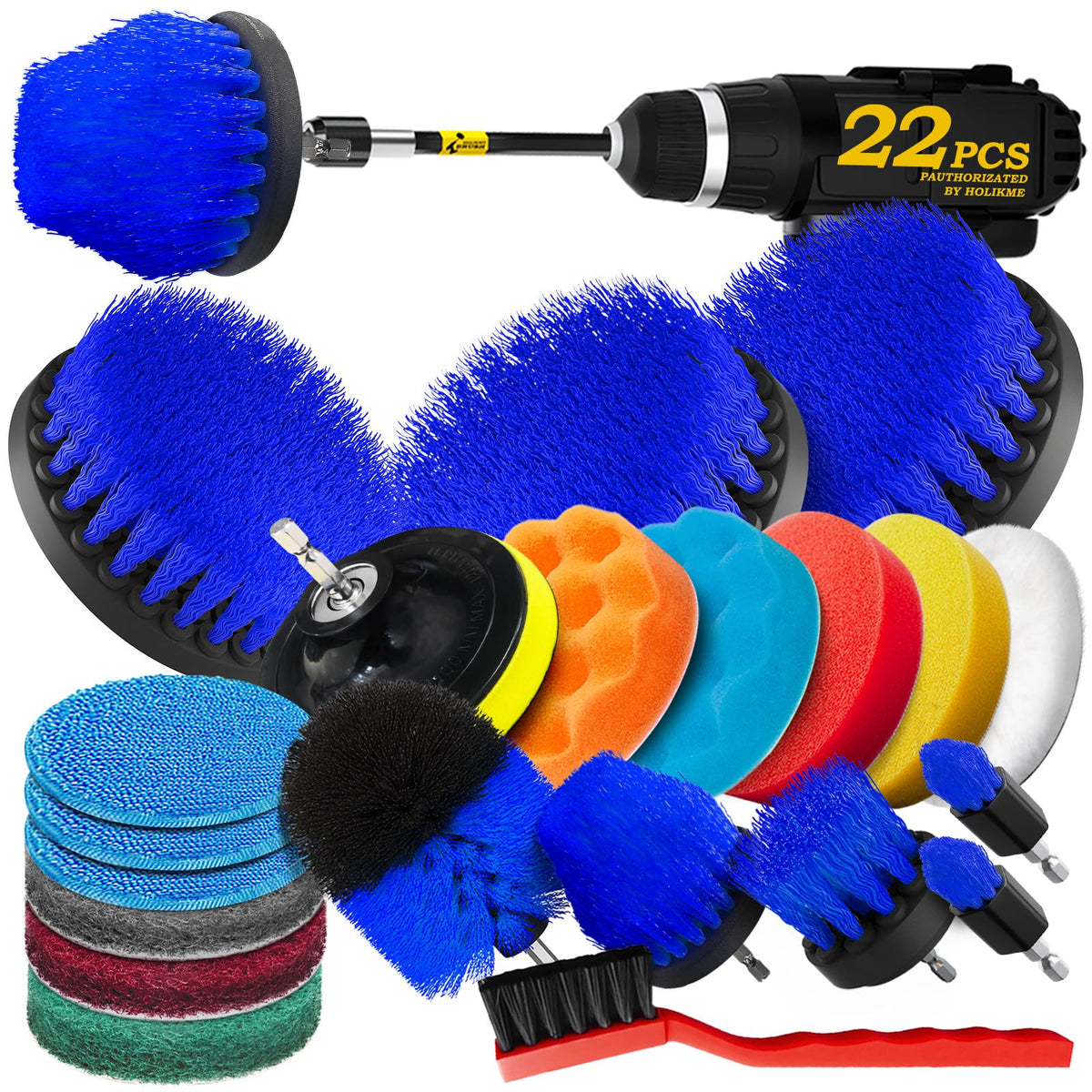 Holikme 22Pack Drill Brush Attachments Set – Scrub Pads & Buffing Pads Kit
