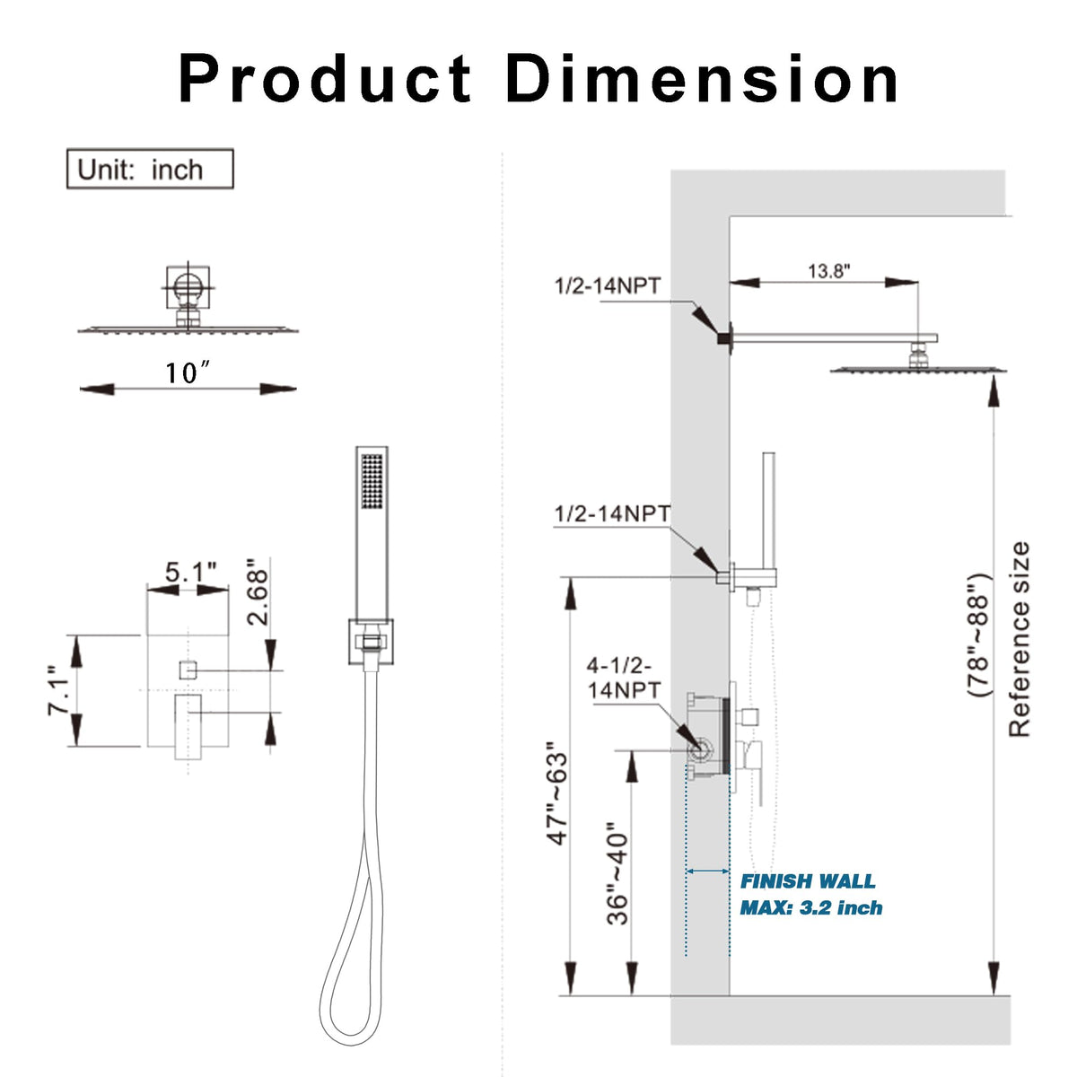 HoliSpa Gold Shower System – 10-Inch Rainhead & Handheld, Brushed Gold, Wall-Mounted High-Pressure