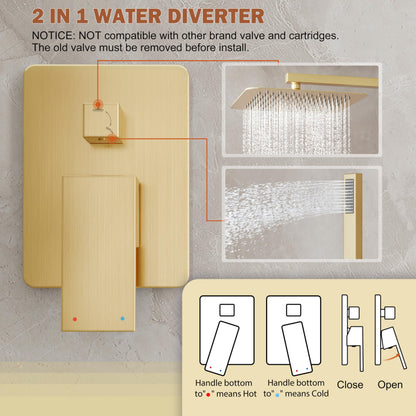 HoliSpa Gold Shower System – 10-Inch Rainhead & Handheld, Brushed Gold, Wall-Mounted High-Pressure
