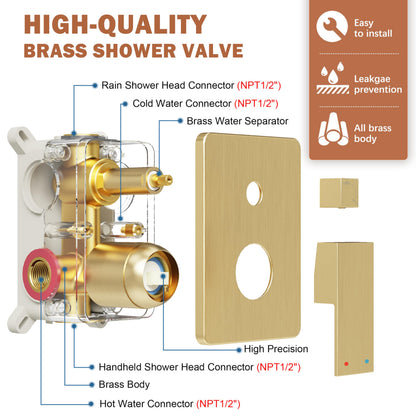 HoliSpa Gold Shower System – 10-Inch Rainhead & Handheld, Brushed Gold, Wall-Mounted High-Pressure