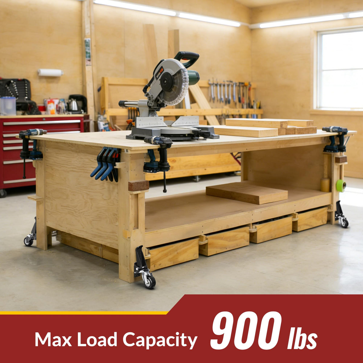HOLKIE Retractable Casters for Workbenches – Lifting & Lowering, 900 lbs per Caster, 4 Pack, 360° Swivel