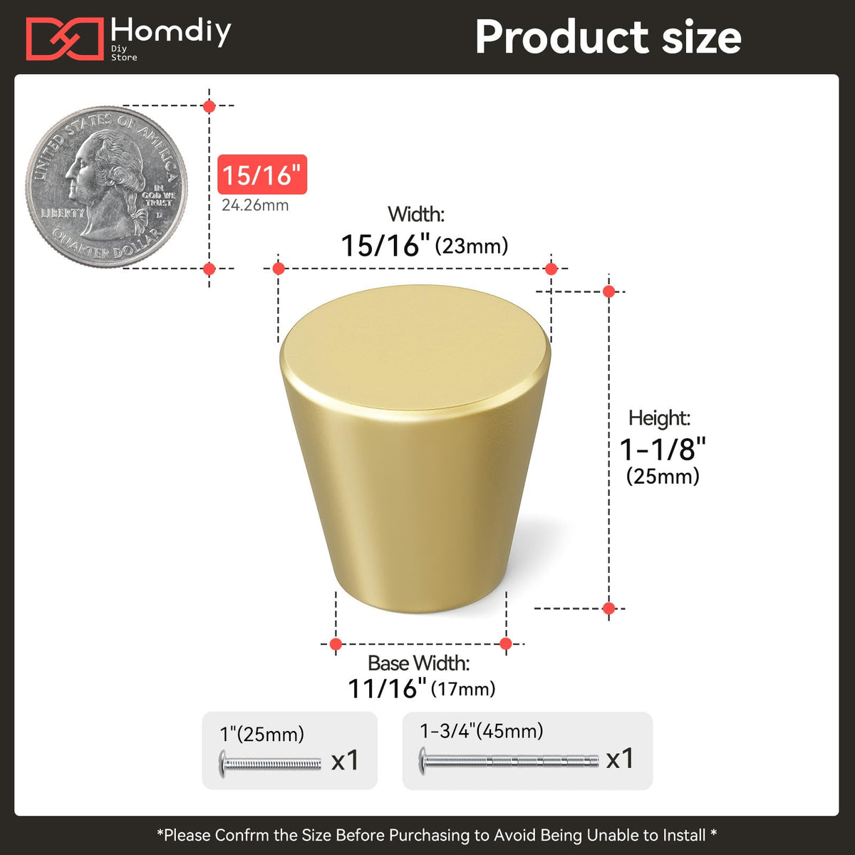 Homdiy Gold Knobs 10 Pack for Dresser & Cabinets – Brushed Brass Modern Cabinet Hardware