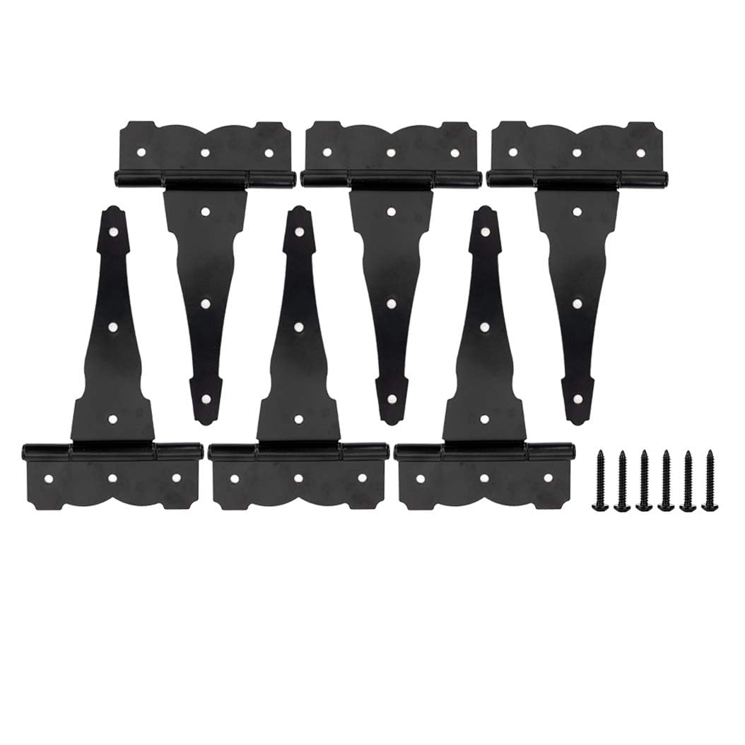 HOME MASTER HARDWARE 8in Heavy Duty Decorative Tee Hinge – 6 Pack, Black Finish