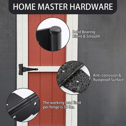 HOME MASTER HARDWARE 8in Heavy Duty Decorative Tee Hinge – 6 Pack, Black Finish