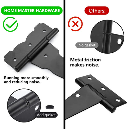 HOME MASTER HARDWARE 8in Heavy Duty Decorative Tee Hinge – 6 Pack, Black Finish