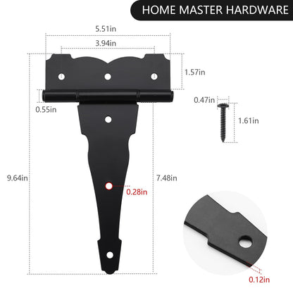 HOME MASTER HARDWARE 8in Heavy Duty Decorative Tee Hinge – 6 Pack, Black Finish