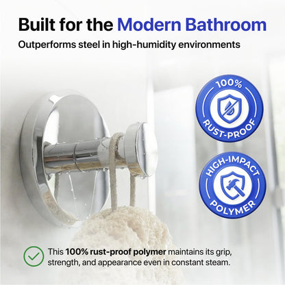 HOME SO Suction Cup Hooks 2-Pack – No-Drill Shower & Bathroom Towel Hooks, Chrome