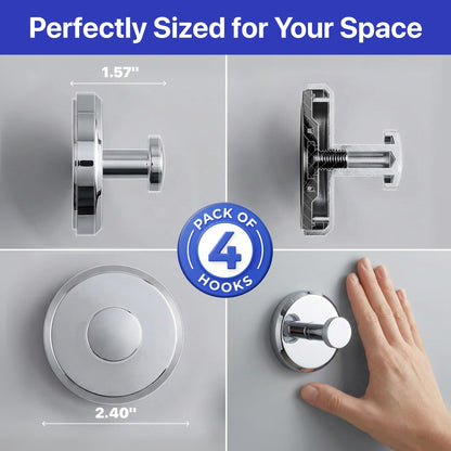 HOME SO Suction Cup Hooks 4-Pack | Shower & Towel Holder, No-Drill Chrome