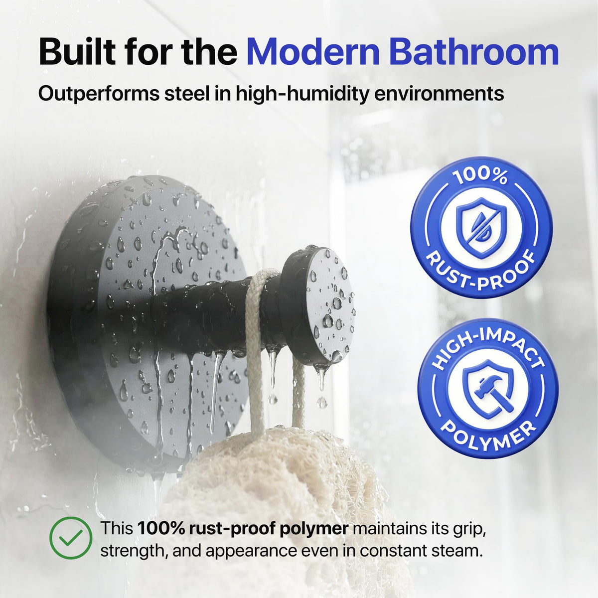 HOME SO Suction Cup Hooks 2-Pack – Shower & Bathroom Towel Holder, No-Drill Mount