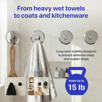 HOME SO Suction Cup Hooks 4-Pack | Shower & Towel Holder, No-Drill Chrome
