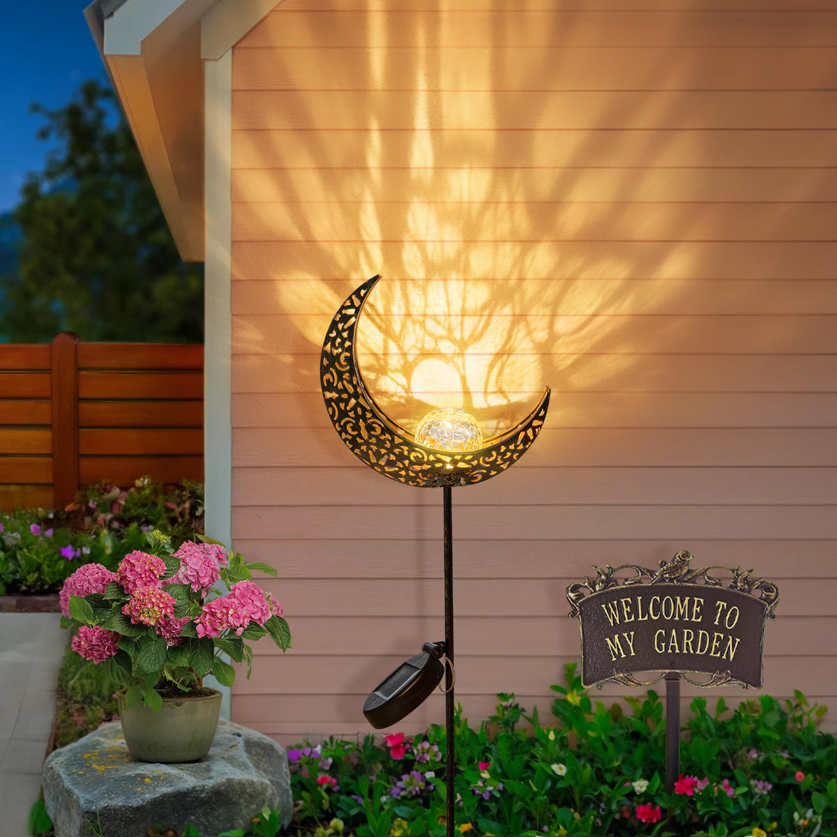 HOMEIMPRO Moon Solar Lights Outdoor – Bronze Crackle Glass Garden Stakes