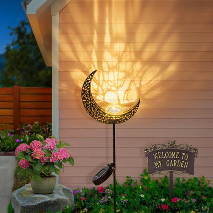 HOMEIMPRO Moon Solar Lights Outdoor – Bronze Crackle Glass Garden Stakes