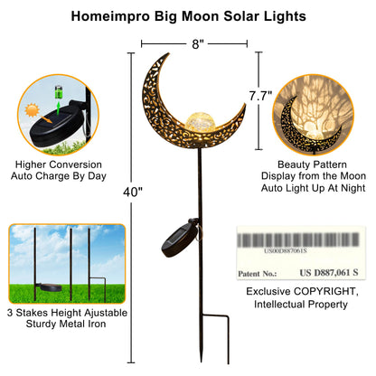 HOMEIMPRO Moon Solar Lights Outdoor – Bronze Crackle Glass Garden Stakes