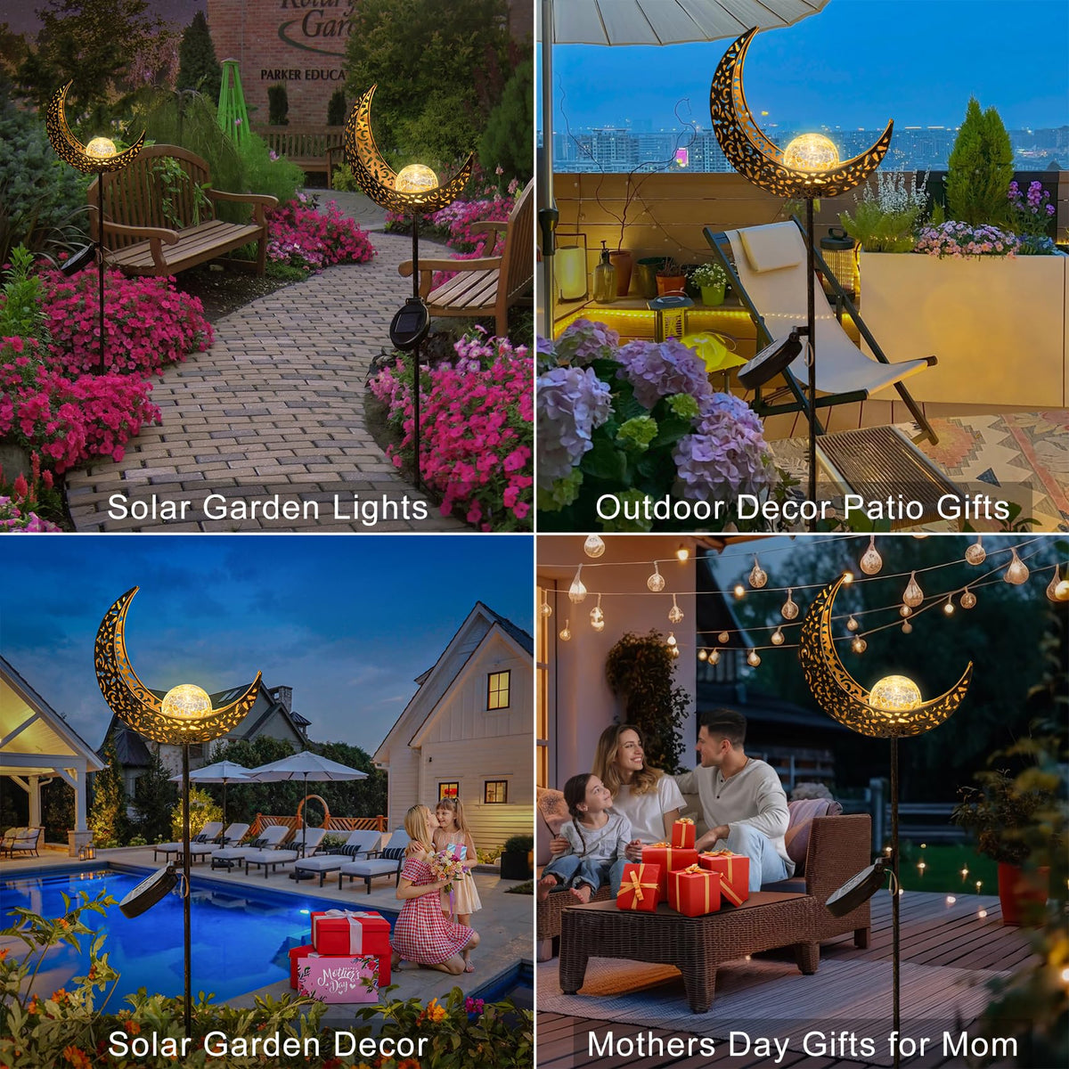 HOMEIMPRO Moon Solar Lights Outdoor – Bronze Crackle Glass Garden Stakes