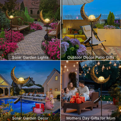 HOMEIMPRO Moon Solar Lights Outdoor – Bronze Crackle Glass Garden Stakes