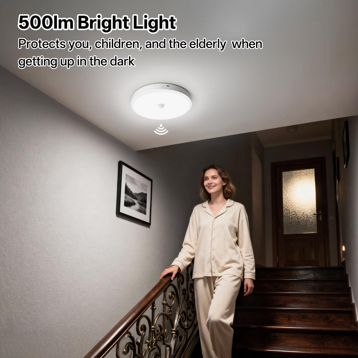 Homelist 2026 12000mAh Rechargeable Ceiling Light – Motion Sensor, Remote, 500LM, 6500K Cool White