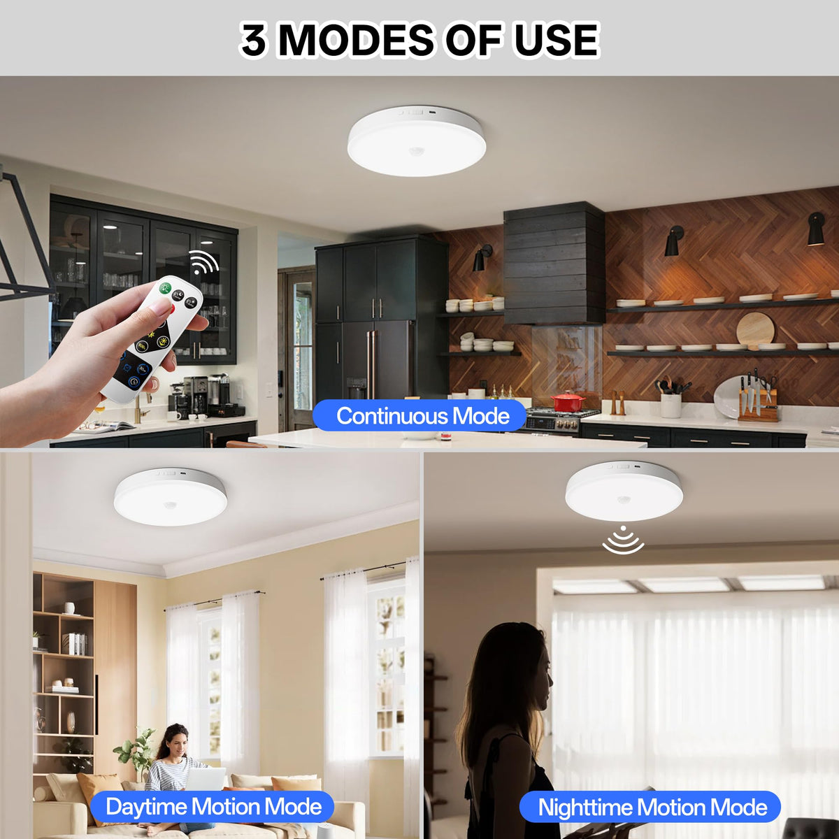 Homelist 2026 12000mAh Rechargeable Ceiling Light – Motion Sensor, Remote, 500LM, 6500K Cool White