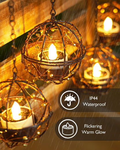 Homemory 12-Pack Solar Tea Lights Outdoor – Dusk-to-Dawn, Waterproof Flameless LED Votive Candles