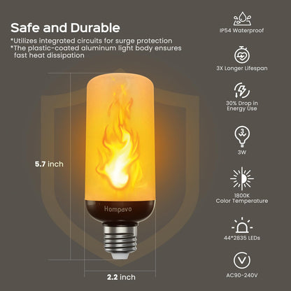 Hompavo Gen2 LED Flame Bulb - Realistic 3-Mode Flicker, IP54 Outdoor, E26 Base