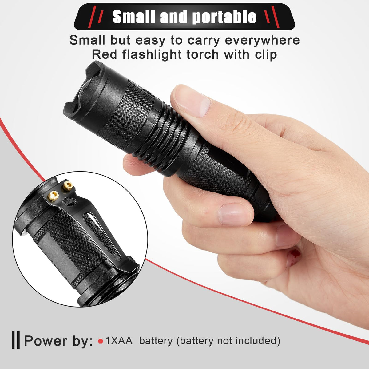 Honoson Red Light Flashlight — 1-Mode Torch with Scalable Red Lens Filter (3 Pieces)