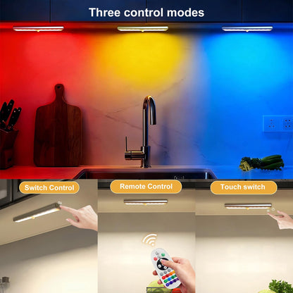 Hontafe Under Cabinet Lights with Remote Control | 15 Colors RGB LED, Rechargeable, Dimmable (3-Pack)