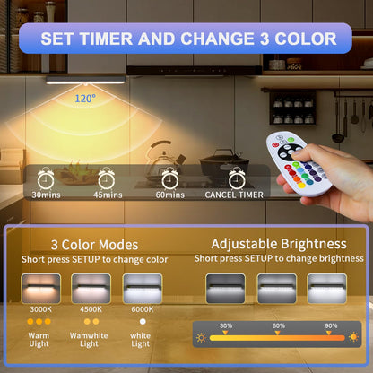 Hontafe Under Cabinet Lights with Remote Control | 15 Colors RGB LED, Rechargeable, Dimmable (3-Pack)